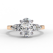 Oval Cut Moissanite Engagement Ring with Pear Side Stones